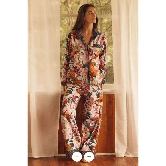 Anthropologie LyreBird Pajama Sleep Bottom Pant Small Cloud Flannel Butterfly